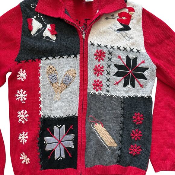 Vintage 90s Field Gear Cardigan Women's Size Small Red Winter Sports Holiday Zip - Picture 2 of 11